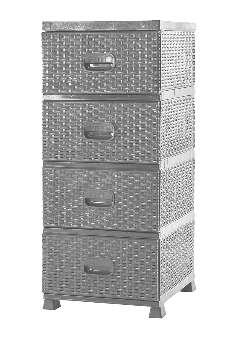 KOMODA PLASTIKOWA Z 4 SZUFLADAMI SZARA 38 x 45 x 90 cm RATTAN *9450 - obrazek 2