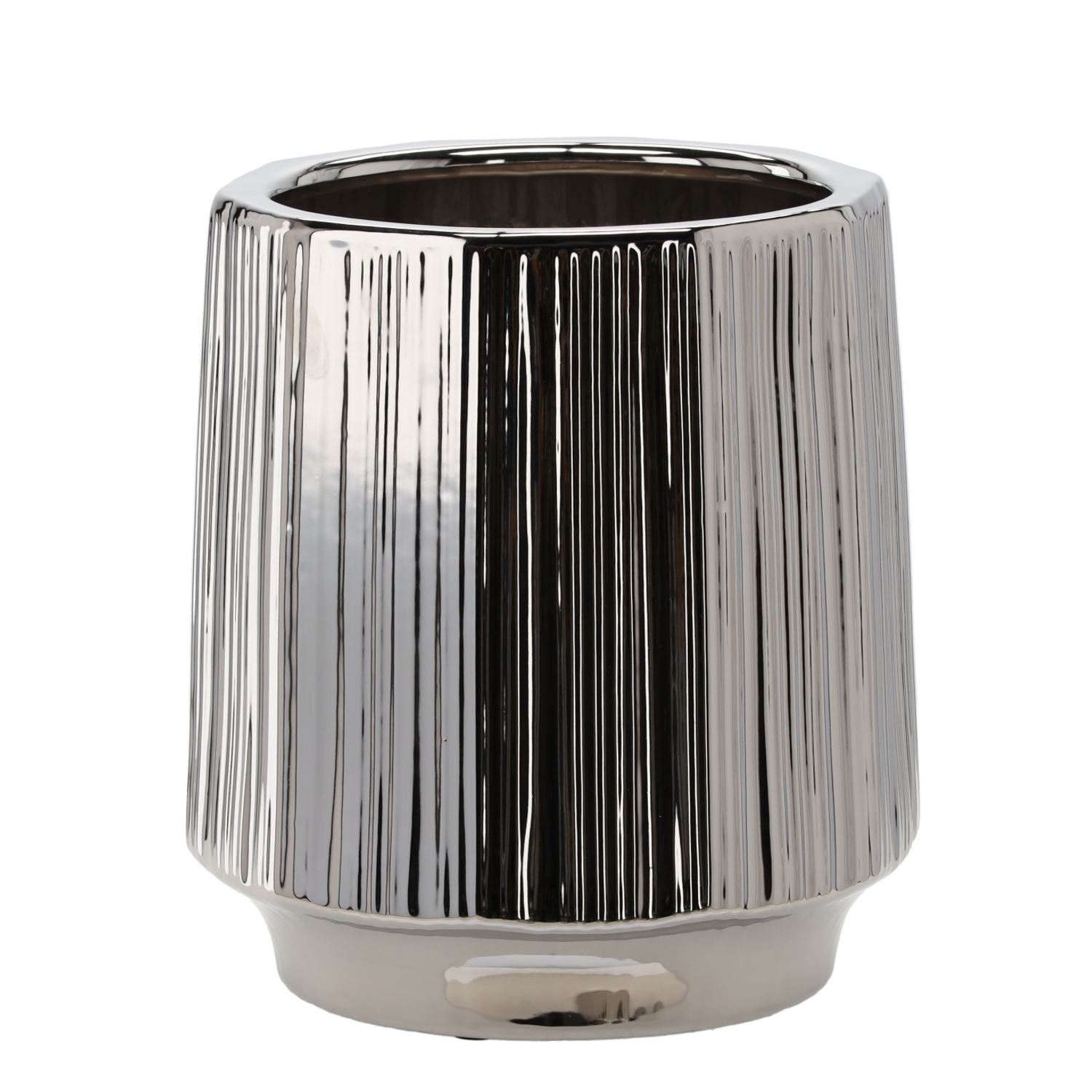 OSŁONKA CERAMICZNA NA DONICZKĘ 32 x 32 x 35,5 CM SREBRNA PRĄŻKOWANA *0282