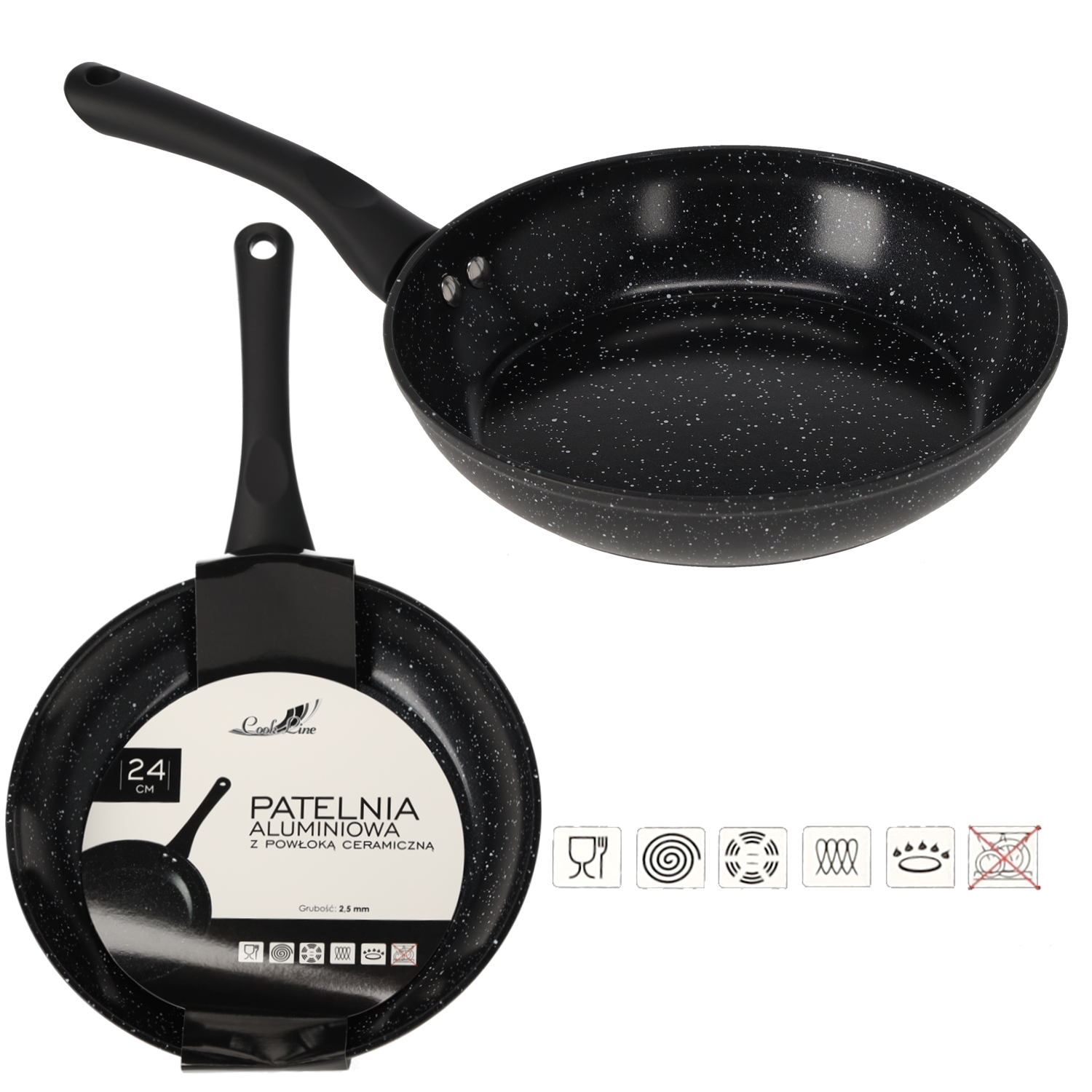 PATELNIA ALUMINIOWA 24 CM 2,5 MM Z POWŁOKĄ CERAMICZNĄ (INDUKCJA)  *6405