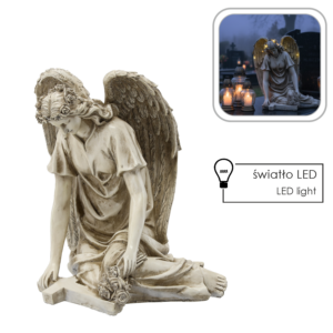 FIGURA ANIOŁ SIEDZĄCY Z KRZYŻEM LED - BEŻOWA 34 X 26,5 X 38 CM *8721