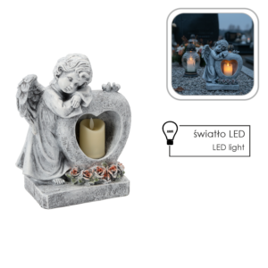 FIGURA ANIOŁEK Z SERCEM ZE ŚWIECZKĄ LED 23,5 X 13,5 X 28,5 CM *8752