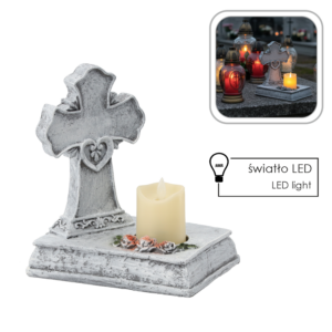FIGURA KRZYŻ ZE ŚWIECZKĄ LED 22,5 X 14 X 21,5 CM *8769