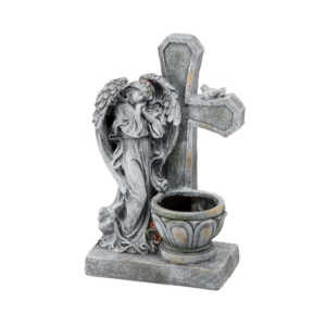 FIGURA ANIOŁ STOJĄCY Z KRZYŻEM I DONICĄ 21,5 X 14 X 35,5 CM *8813