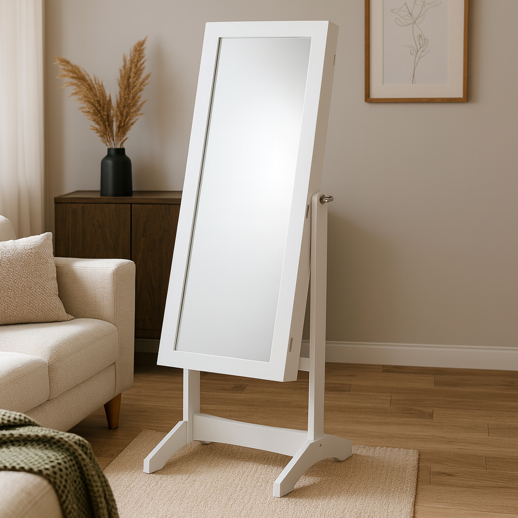 SZAFKA NA BIŻUTERIĘ Z LUSTREM BIAŁA 34 x 35,5 x 120 cm *8119 - obrazek 6