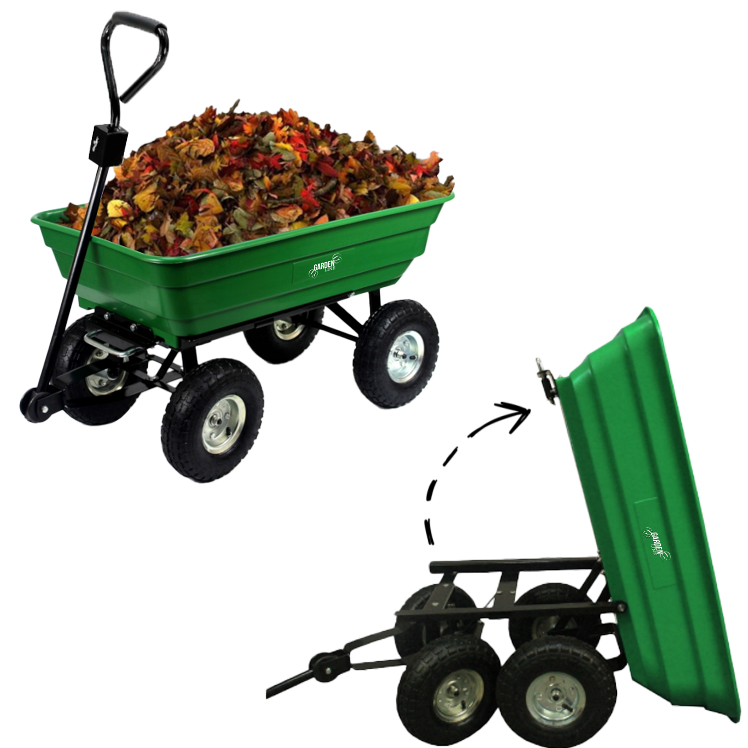 WÓZEK OGRODOWY DWUFUNKCYJNY ZIELONY - obrazek 4