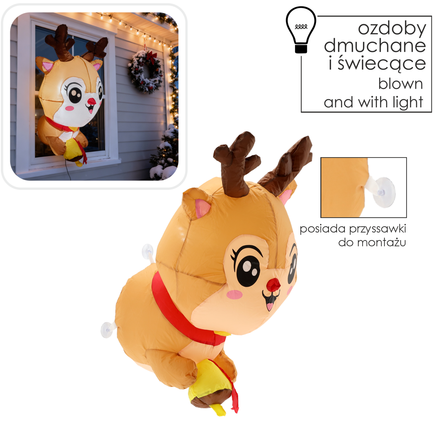 DMUCHANY RENIFER NA OKNO LED 90 CM *8723 - obrazek 2