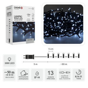 LAMPKI LED 1000L ZIMNY BIAŁY DŁ. 3 + 50 M WEWN/ZEWN *9638
