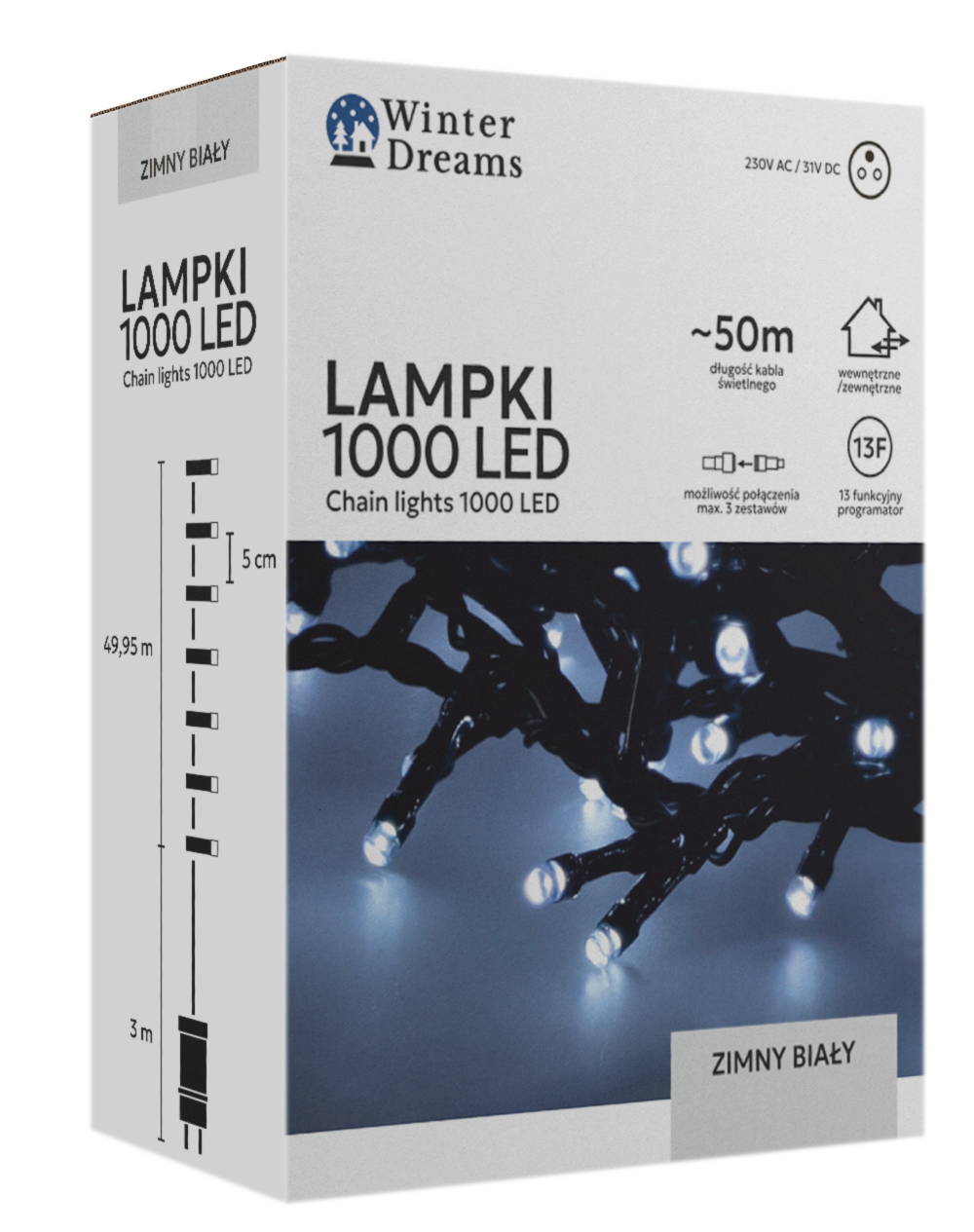 LAMPKI LED 1000L ZIMNY BIAŁY DŁ. 3 + 50 M WEWN/ZEWN *9638 - obrazek 2