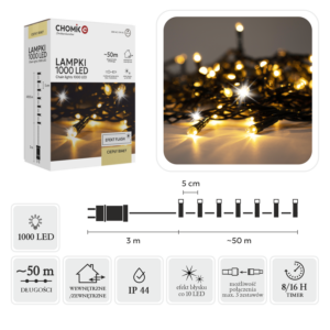 LAMPKI LED 1000L CIEPŁY BIAŁY + ZIMNY FLASH, DŁ. 3 + 50 M WEWN/ZEWN *9645