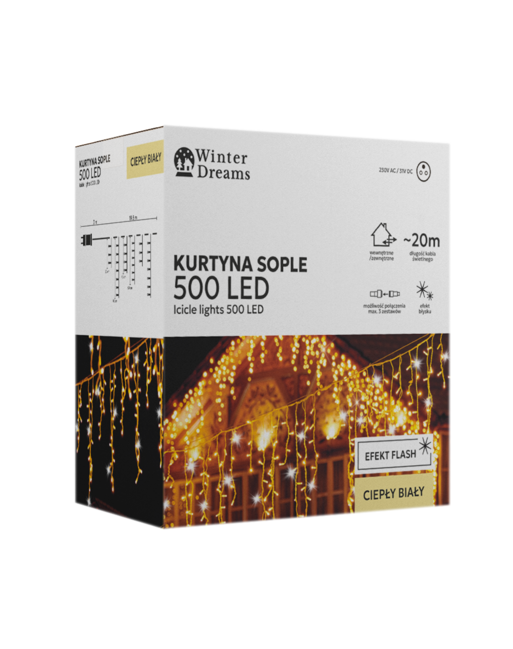KURTYNA SOPLE 500L CIEPŁY BIAŁY + ZIMNY FLASH, DŁ. 3 + 20 M *9881 - obrazek 5