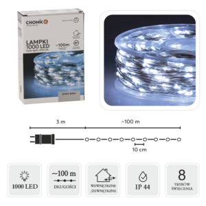 LAMPKI LED DRUCIKI NA SZPULI 1000L ZIMNY BIAŁY, DŁ. 3 + 100 M *0092
