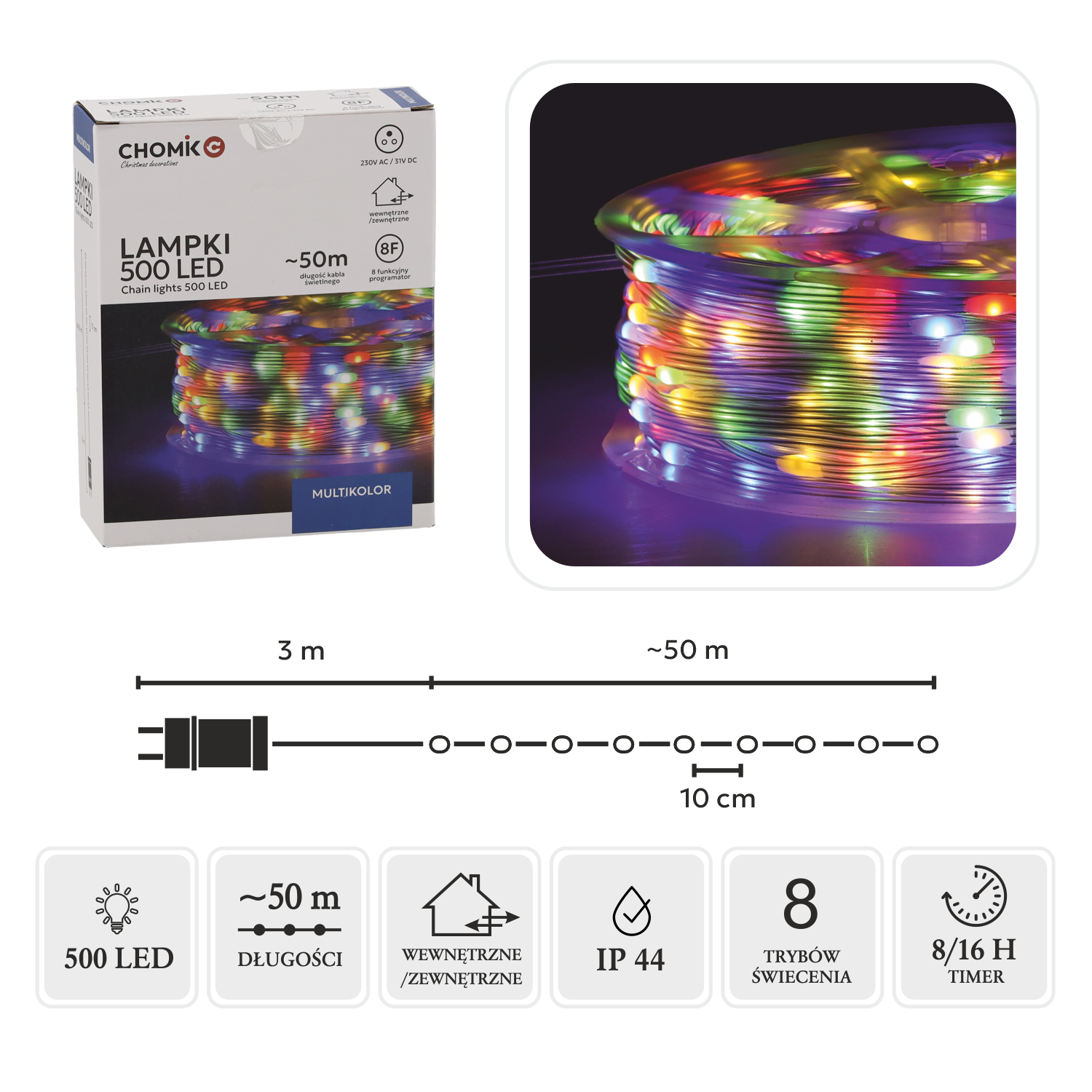 LAMPKI LED MICRO NA SZPULI 500L MULTIKOLOR, DŁ. 3 + 50 M *0139 - obrazek 2
