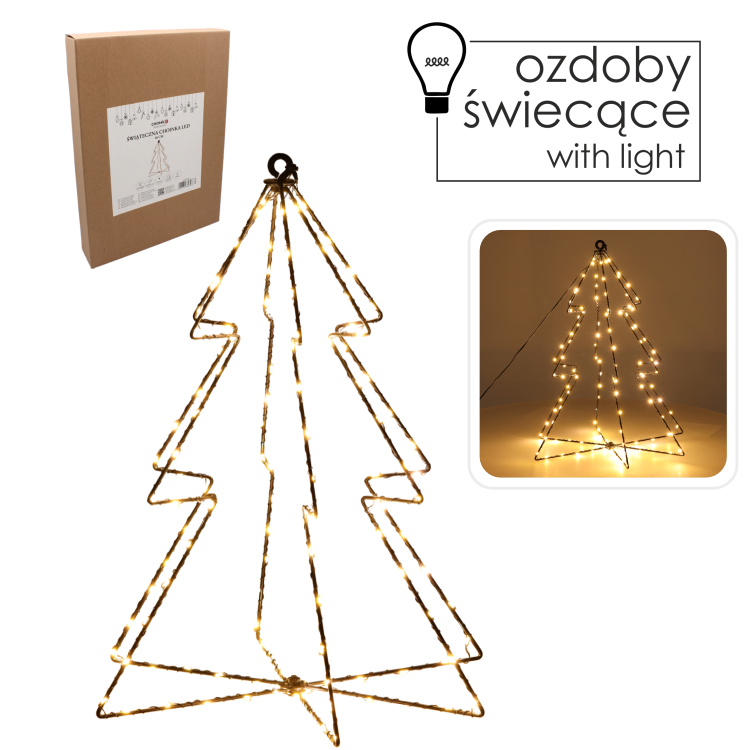 ŚWIĄTECZNA OZDOBA - CHOINKA LED 40 CM 120 L CIEPŁY BIAŁY NA BATERIE *0306