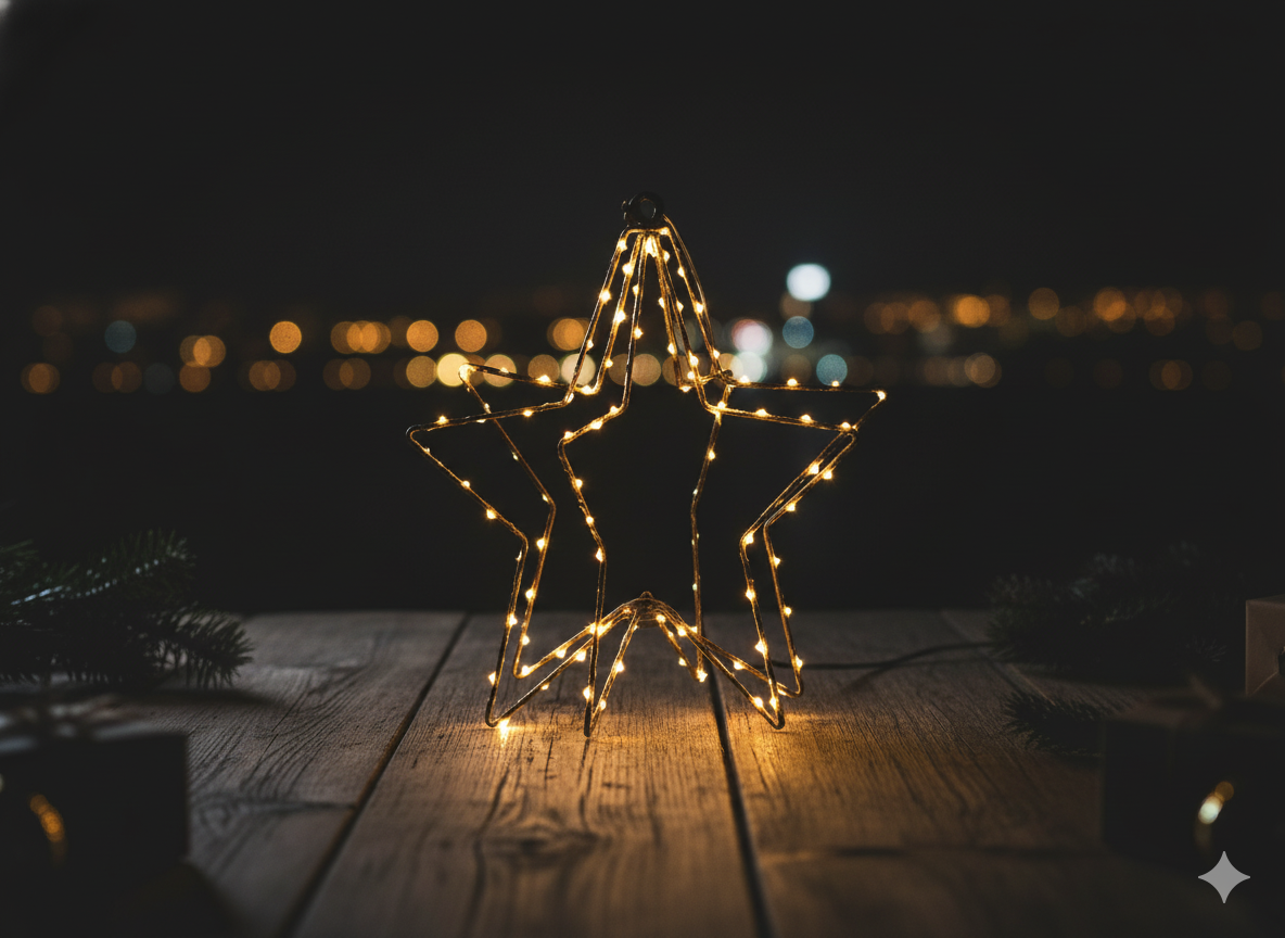 ŚWIĄTECZNA OZDOBA - GWIAZDA LED 30 CM 95 L CIEPŁY BIAŁY NA BATERIE *0337