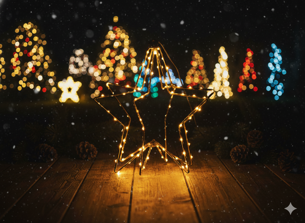 ŚWIĄTECZNA OZDOBA - GWIAZDA LED 30 CM 95 L CIEPŁY BIAŁY NA BATERIE *0337 - obrazek 2