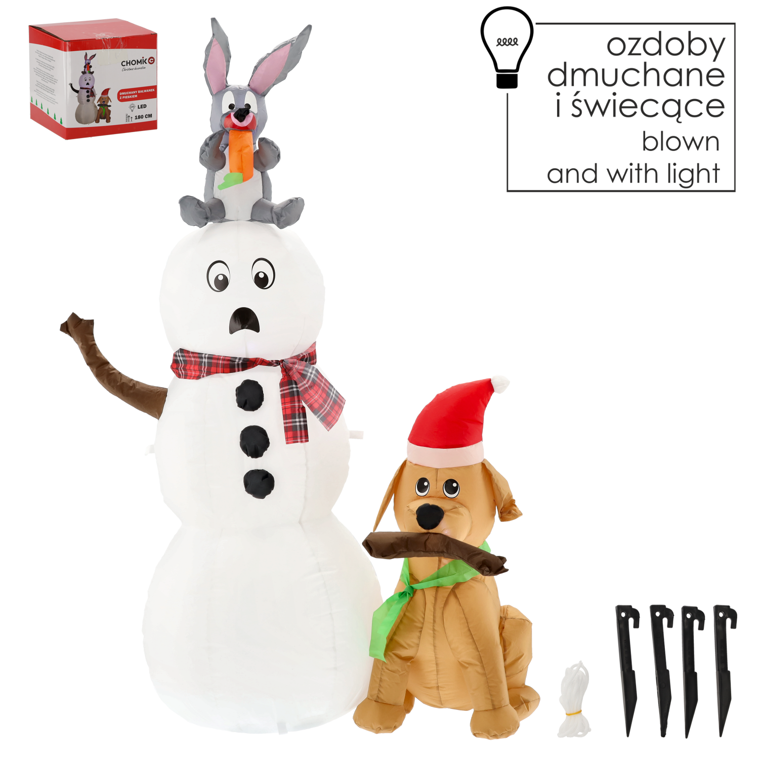 DMUCHANY BAŁWANEK Z PIESKIEM LED WYS. 180 CM *1105 - obrazek 2