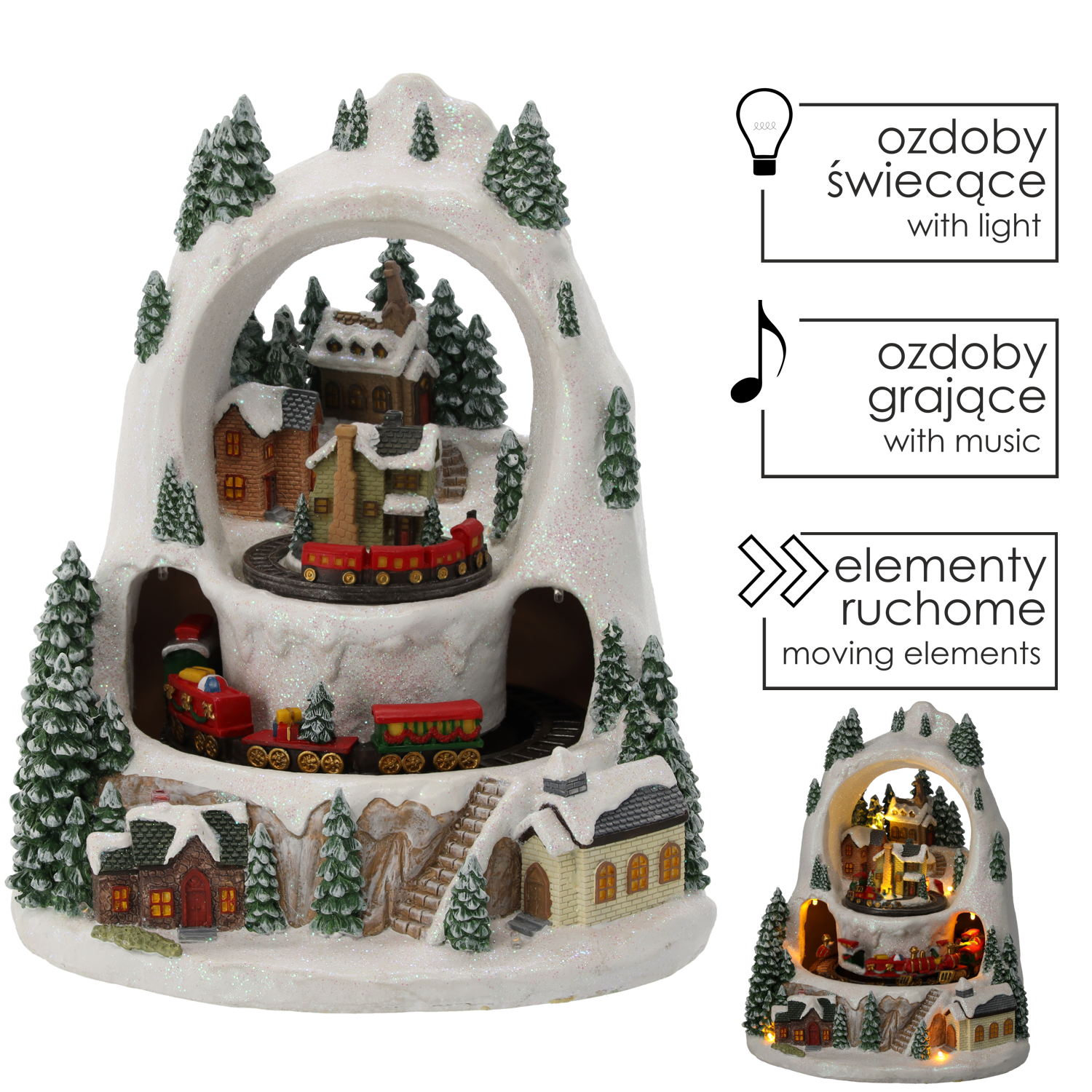 POZYTYWKA BOŻONAR. LED WIOSKA ZIMOWA Z POCIĄGIEM 23 x 23 x 25,5 cm *2447 - obrazek 2