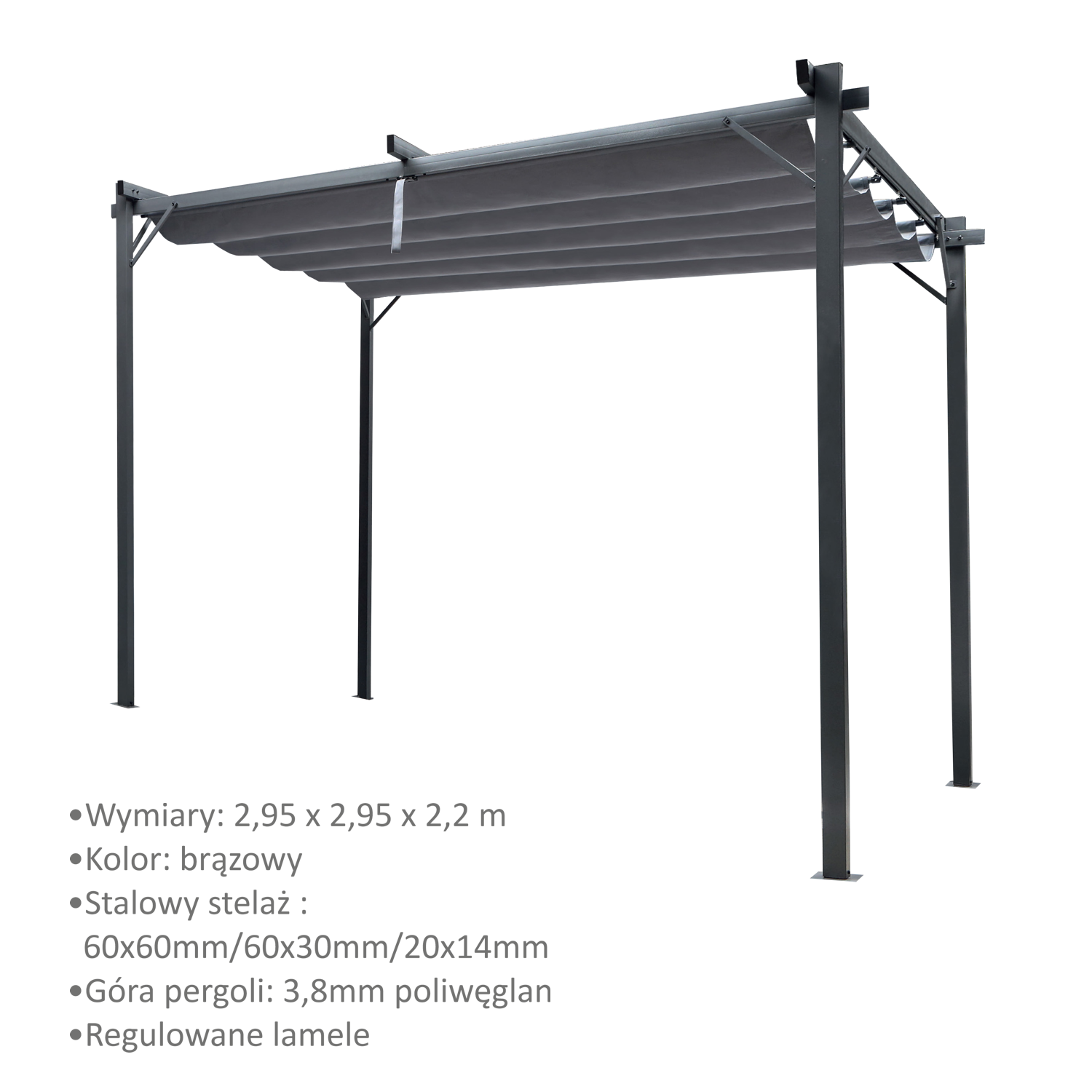 PERGOLA OGRODOWA SZARA 3 X 3M 2.95 x 2.95 x H2.3m - obrazek 3
