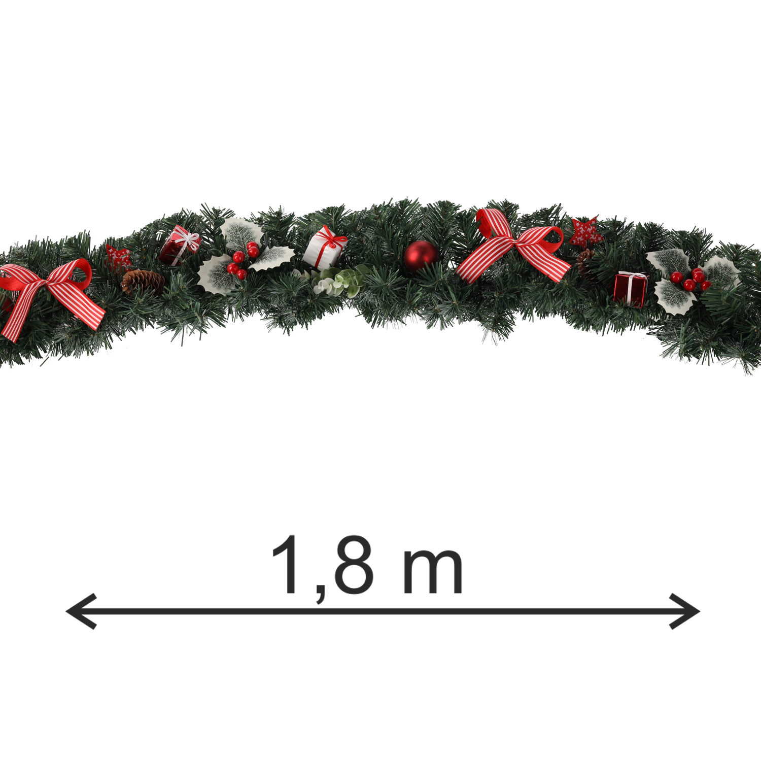 OZDOBA BOŻONARODZENIOWA - GIRLANDA 1,8 M CZERWONA Z OSTROKRZEWEM *2477