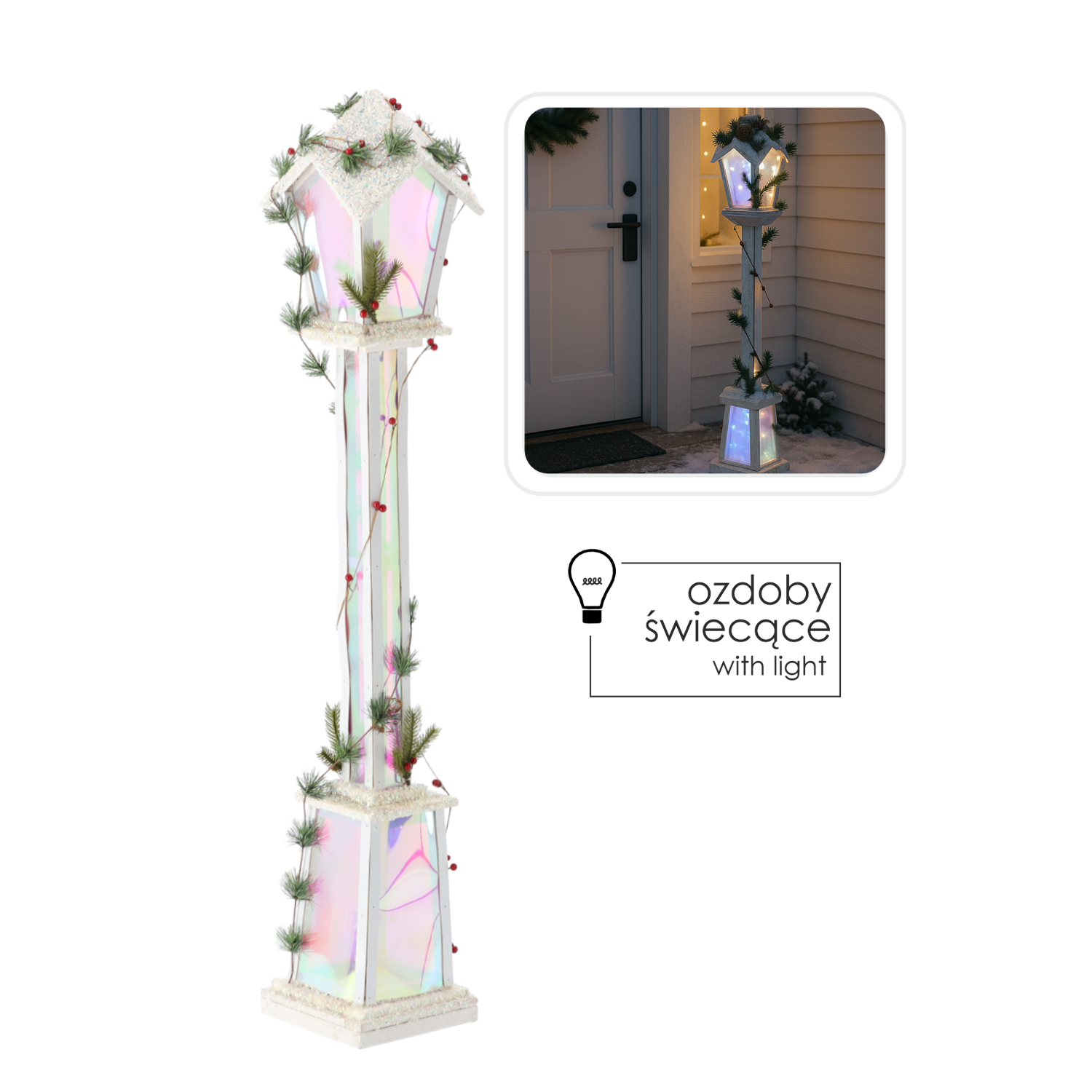 ŚWIĄTECZNA LATARNIA BIAŁA LED 20 x 20 x 120 CM *5171 - obrazek 2