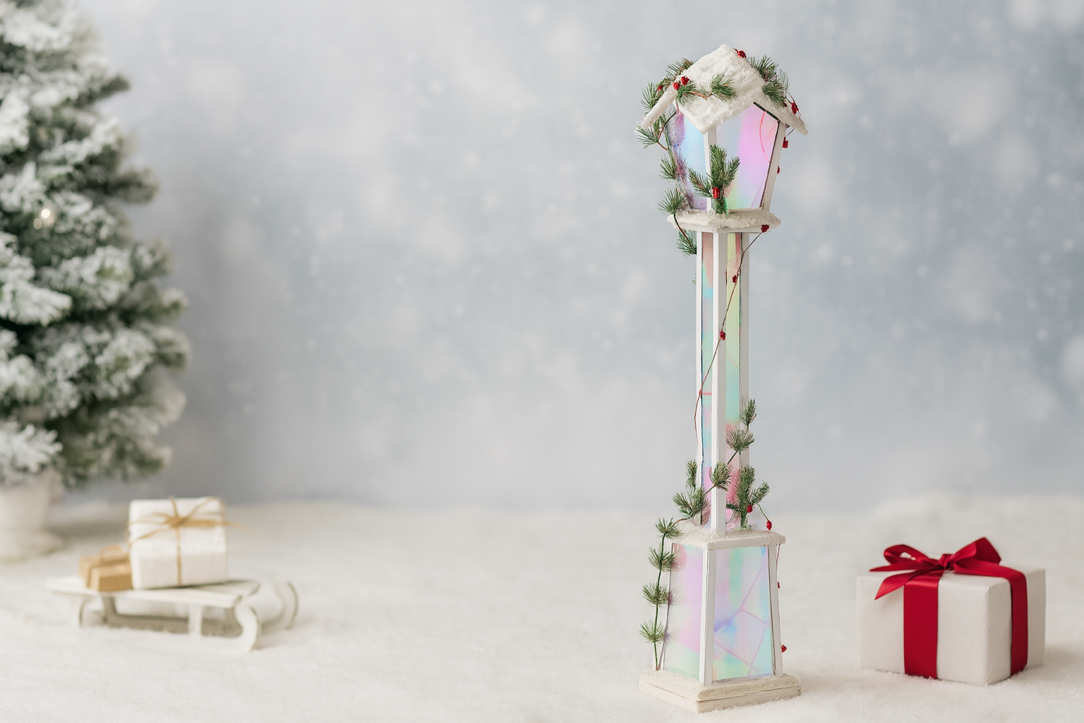 ŚWIĄTECZNA LATARNIA BIAŁA LED 20 x 20 x 120 CM *5171 - obrazek 4