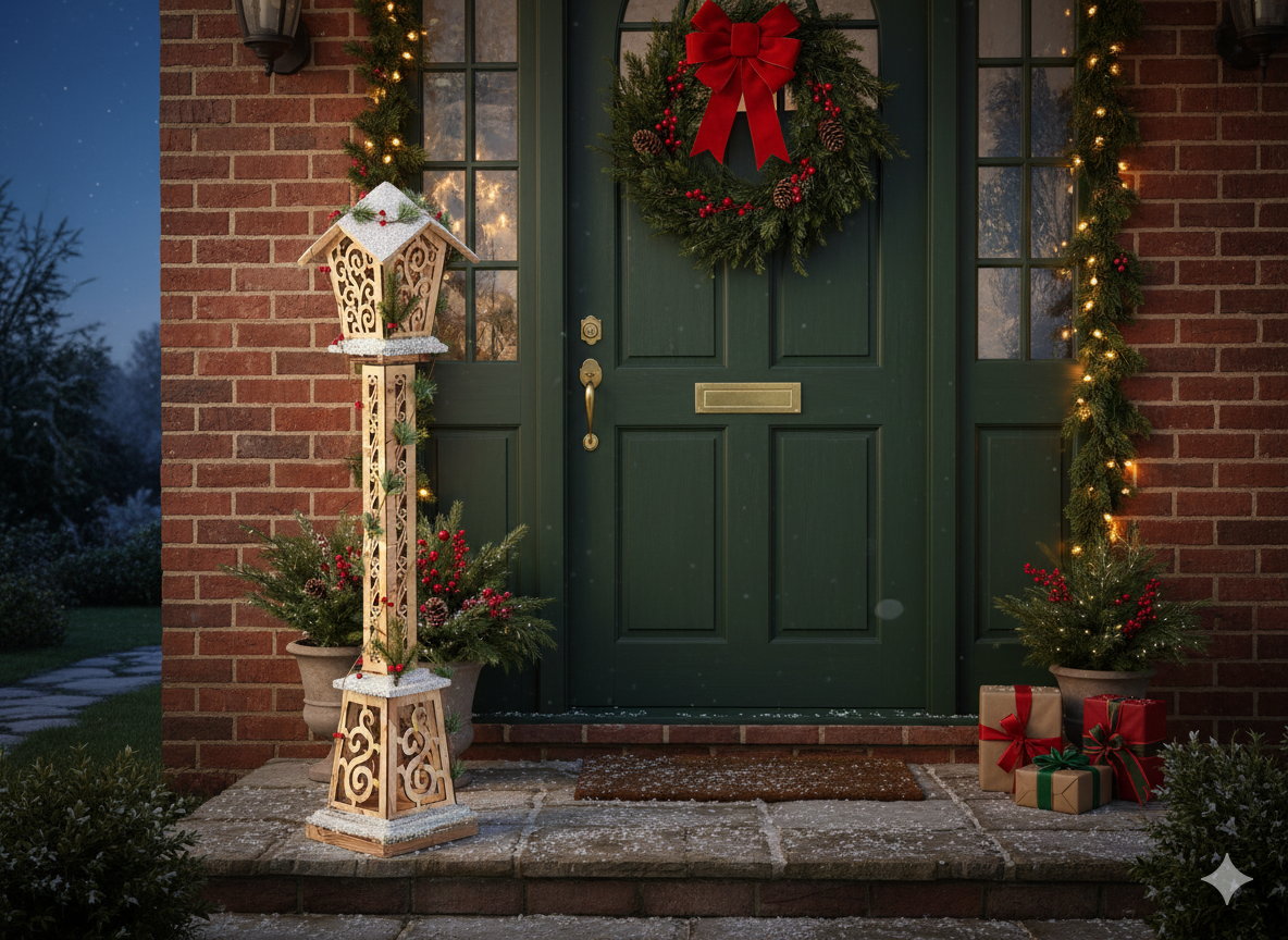 ŚWIĄTECZNA LATARNIA DREWNIANA BRĄZOWA LED 18 x 18 x 100 CM *5256 - obrazek 3