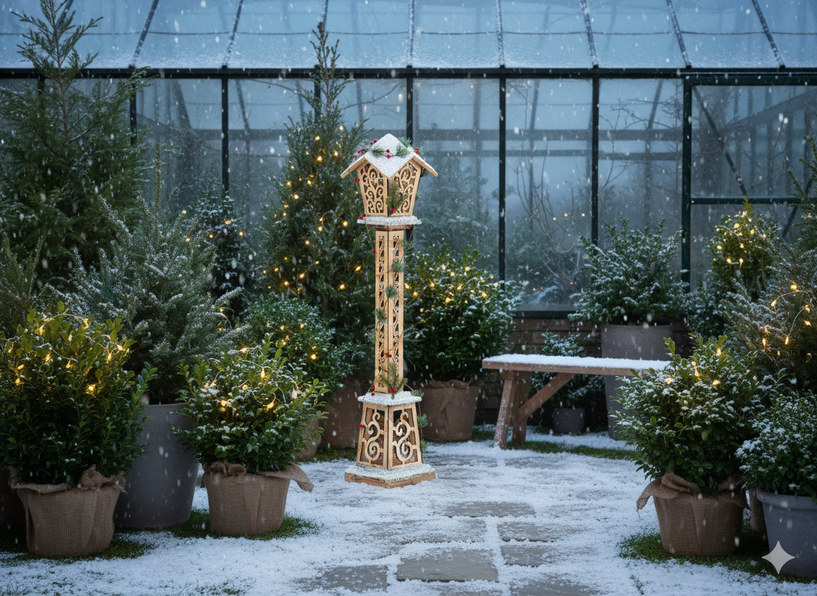 ŚWIĄTECZNA LATARNIA DREWNIANA BRĄZOWA LED 18 x 18 x 100 CM *5256 - obrazek 4