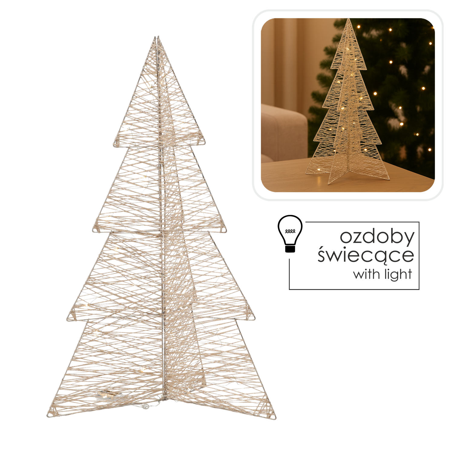 OZDOBA ŚWIĄTECZNA - CHOINKA LED 75 CM SZAMPAŃSKIE ZŁOTO *6253
