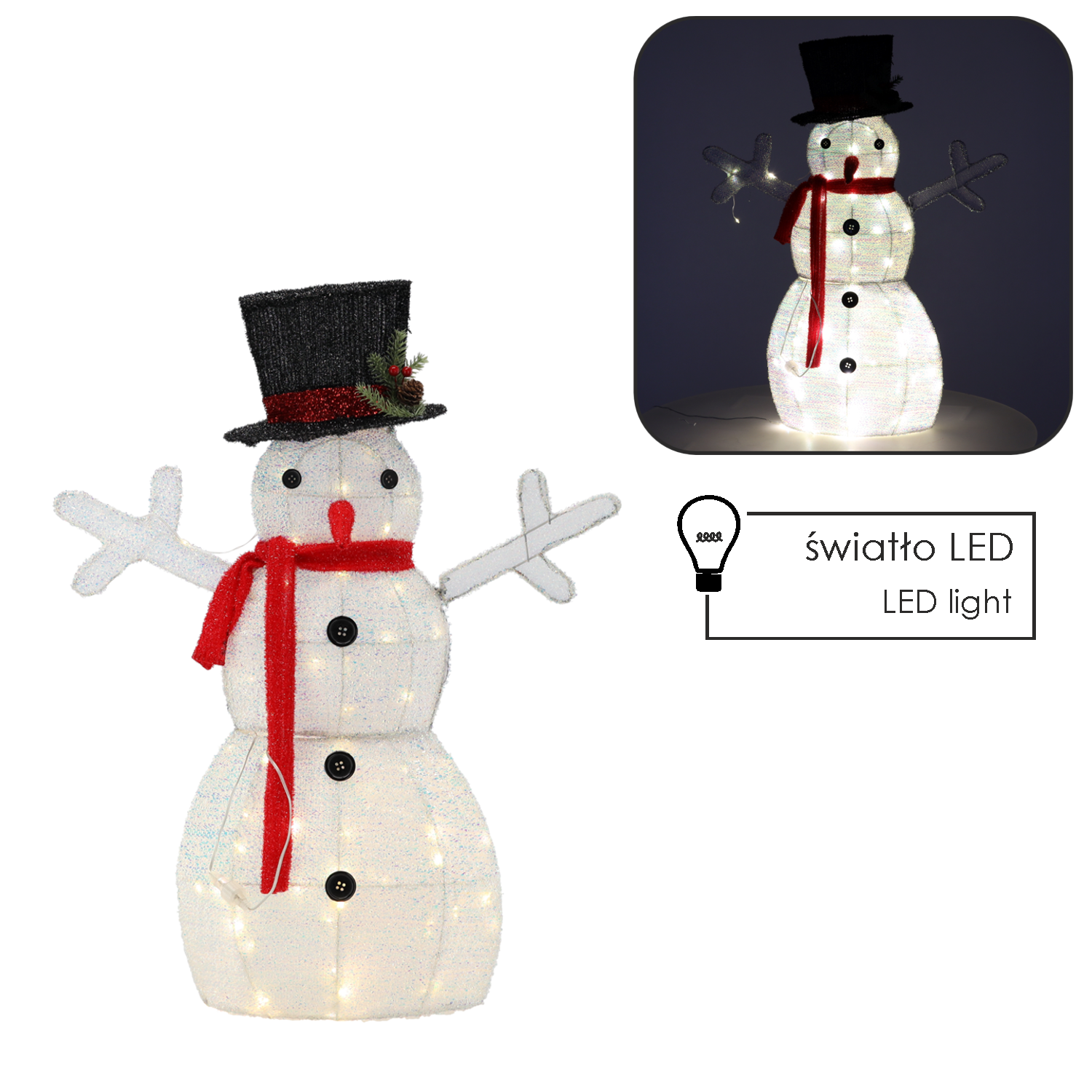 OZDOBA ŚWIĄTECZNA - BAŁWAN LED 72 CM BIAŁY *6277 - obrazek 3