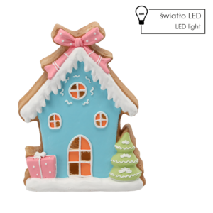 FIGURKA BOŻONAR. - DOMEK Z PIERNIKA NIEBIESKI 30,6 X 12 X 39,6 CM LED *1391