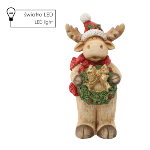 FIGURKA BOŻONAR. - RENIFER Z WIEŃCEM 26 X 22 X 55 CM LED *0899