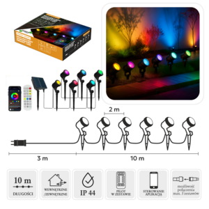 REFLEKTORY OGRODOWE SMART LED 6L MULTIKOLOR, DŁ. 3 + 10 M WEWN/ZEWN *9315