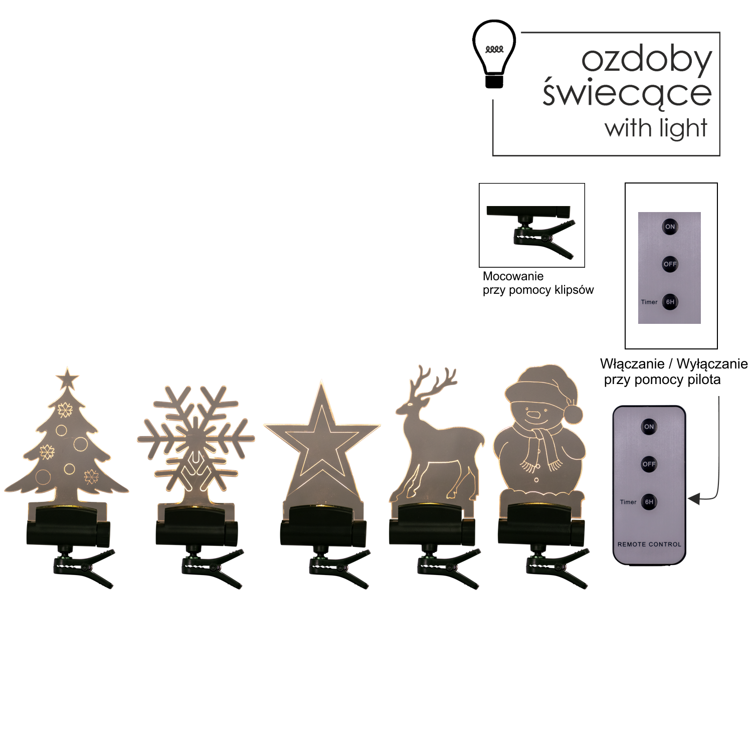 KPL. 5 LAMPEK MIX WZORÓW - RÓŻNE UCHWYTY Z PILOTEM 10,5 CM *9469 - obrazek 3