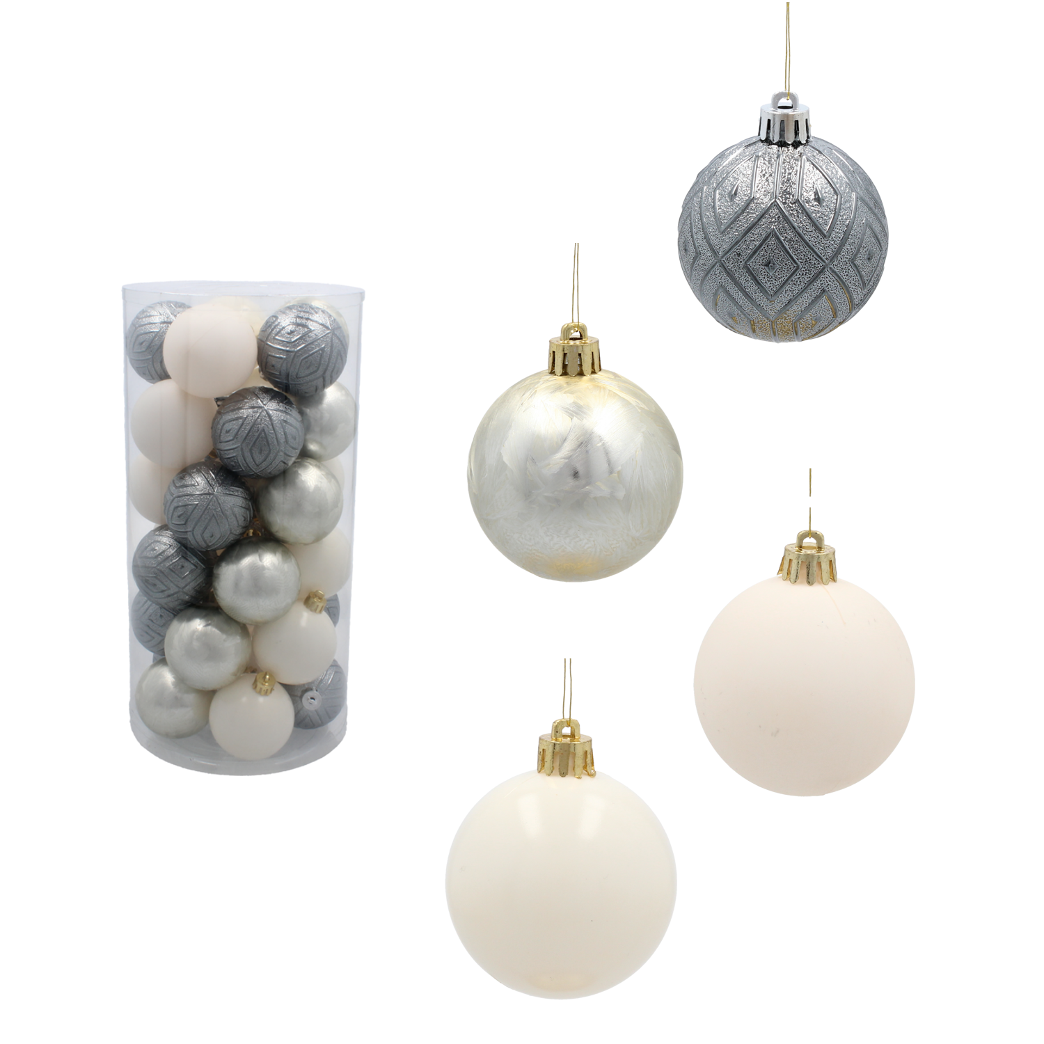 KPL. 30 BOMBEK 6 CM W TUBIE SZAMPAŃSKI/SZARY/BIAŁY *9995