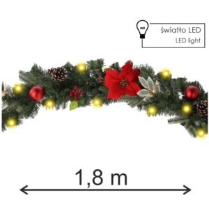 GIRLANDA BOŻONAR. 20 LED 180 CM CZERWONO-ZŁOTA *0714
