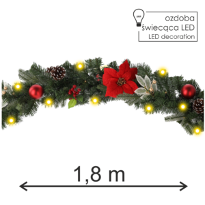 GIRLANDA BOŻONAR. 20 LED 180 CM CZERWONO-ZŁOTA *0714