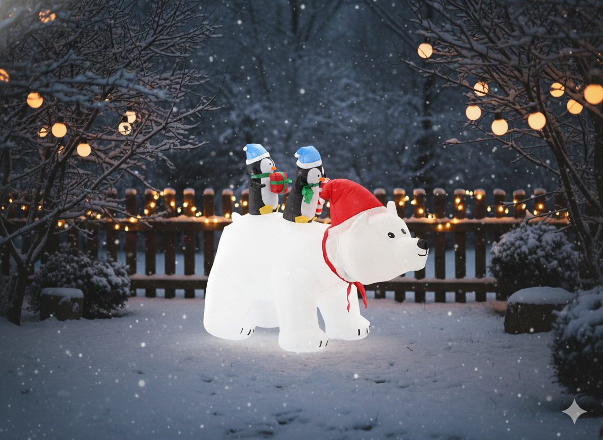 DMUCHANY NIEDŹWIEDŹ POLARNY Z PINGWINKAMI LED 200 CM *0431 - obrazek 2