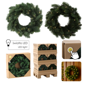 WIENIEC ŚWIĄTECZNY Z SOSNY 35 CM LED MIX WZORÓW disp=12szt pal=36szt *2015