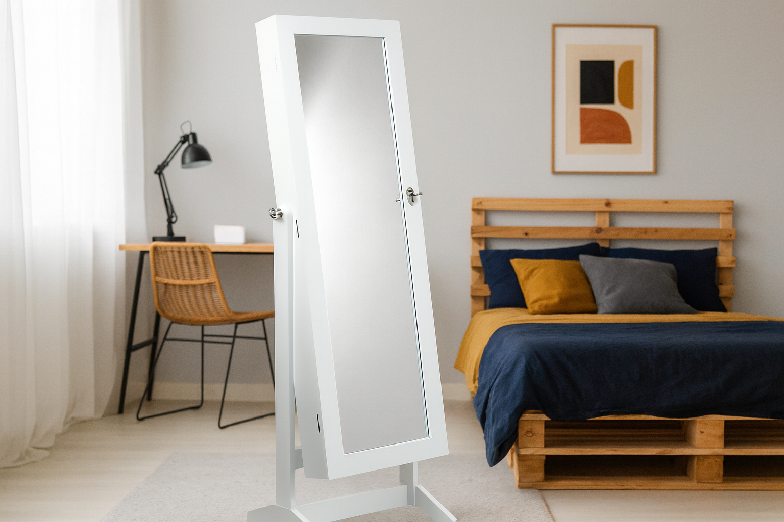 SZAFKA NA BIŻUTERIĘ Z LUSTREM BIAŁA "GRAND" 41,5 x 36,5 x 147 cm *5782 - obrazek 3