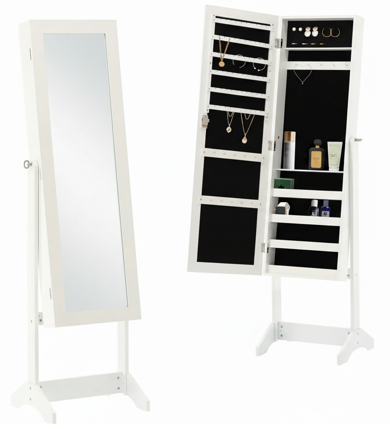 SZAFKA NA BIŻUTERIĘ Z LUSTREM BIAŁA 34 x 35,5 x 140 cm *5799 - obrazek 4