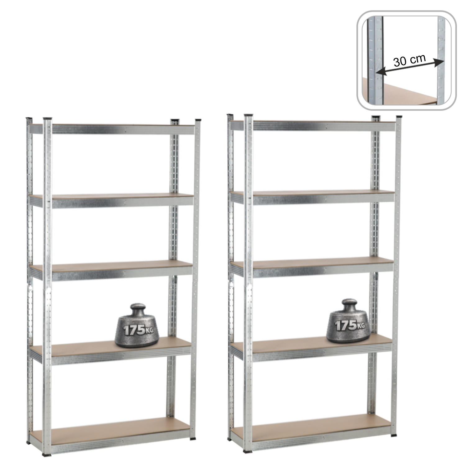 DWA REGAŁY 5-POZIOMOWE 90x30x180 CM UDŹWIG PÓŁKI:175 KG - obrazek 3