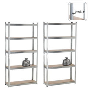 DWA REGAŁY 5-POZIOMOWE 90x30x180 CM UDŹWIG PÓŁKI:175 KG