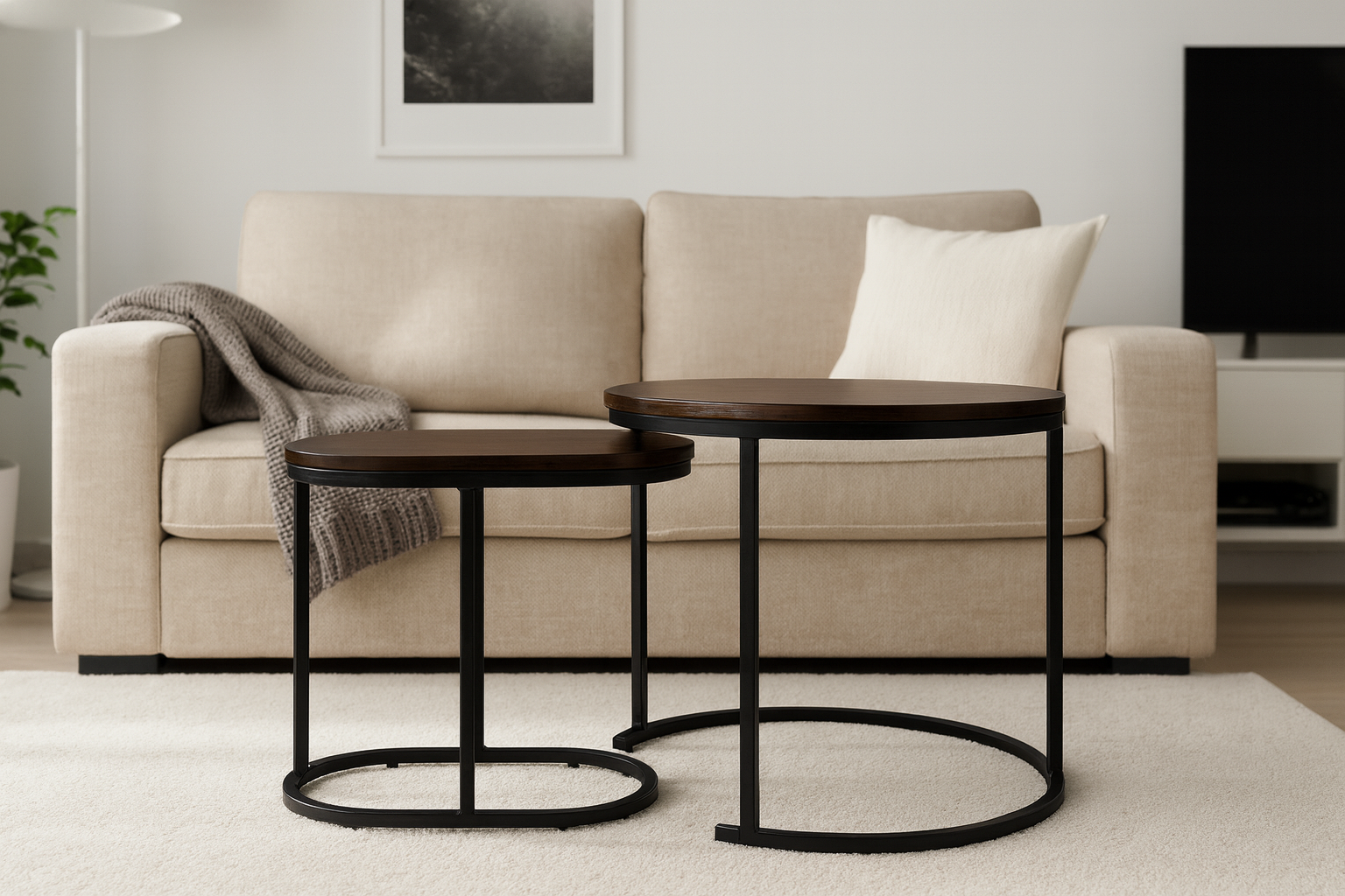 DWUCZĘŚCIOWY STOLIK KAWOWY OKRĄGŁY + OWALNY BRĄZOWY *1988