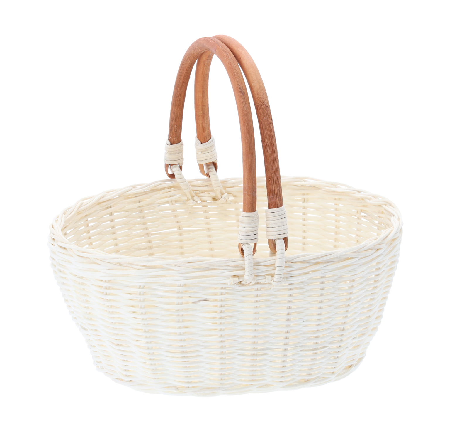 KOSZYK RATTANOWY 26 x 21 x 12/24 CM Z UCHWYTAMI - BIAŁY *7275