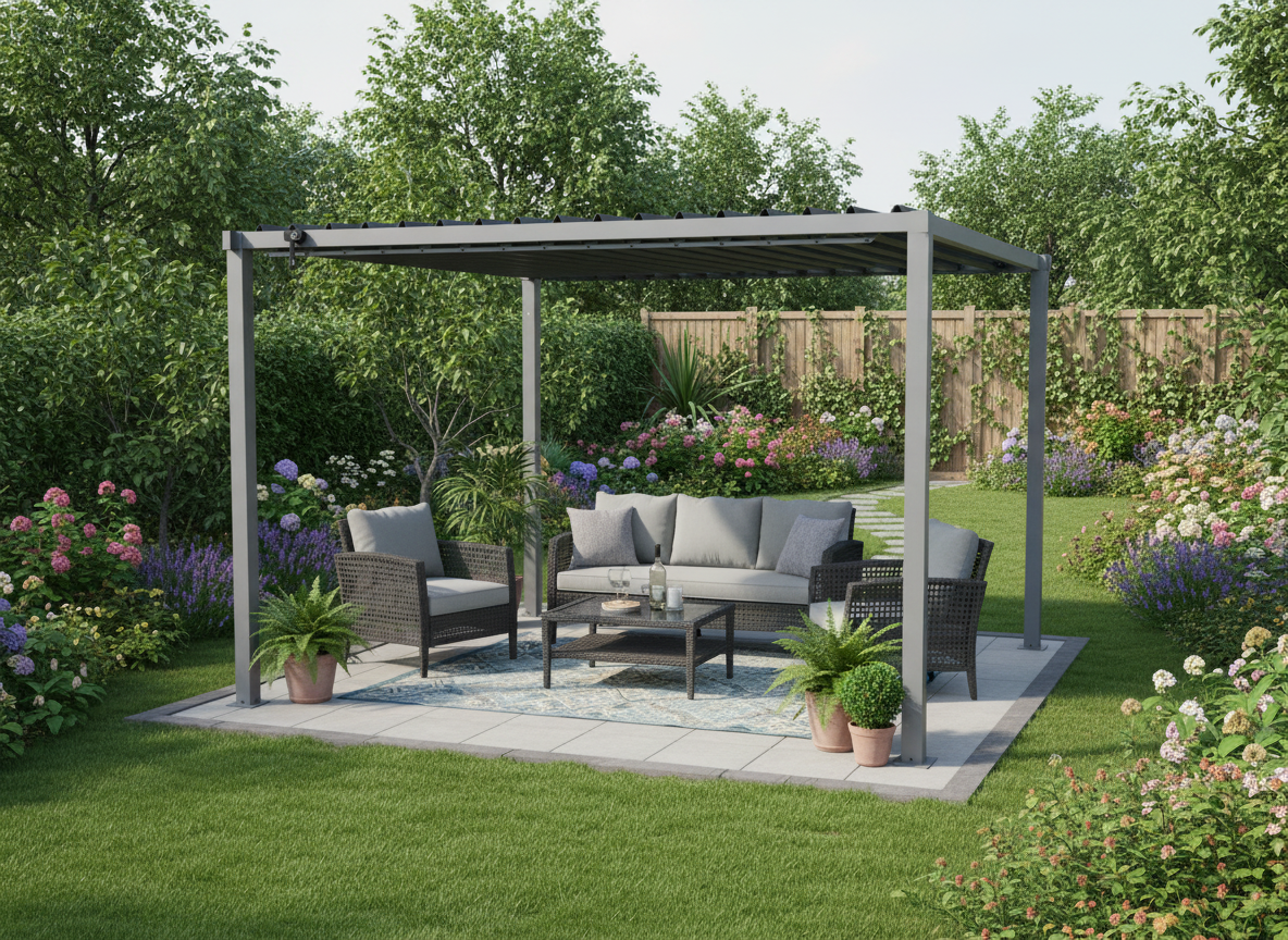 PERGOLA OGRODOWA ZE STALOWYM DACHEM 3 x 3 x 2,2 M SZARA - obrazek 3