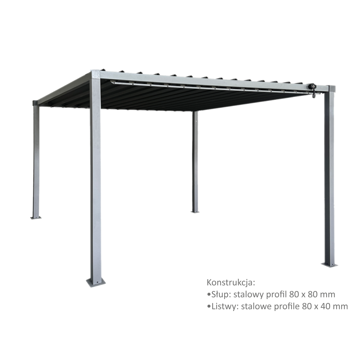 PERGOLA OGRODOWA ZE STALOWYM DACHEM 3 x 3 x 2,2 M SZARA - obrazek 2
