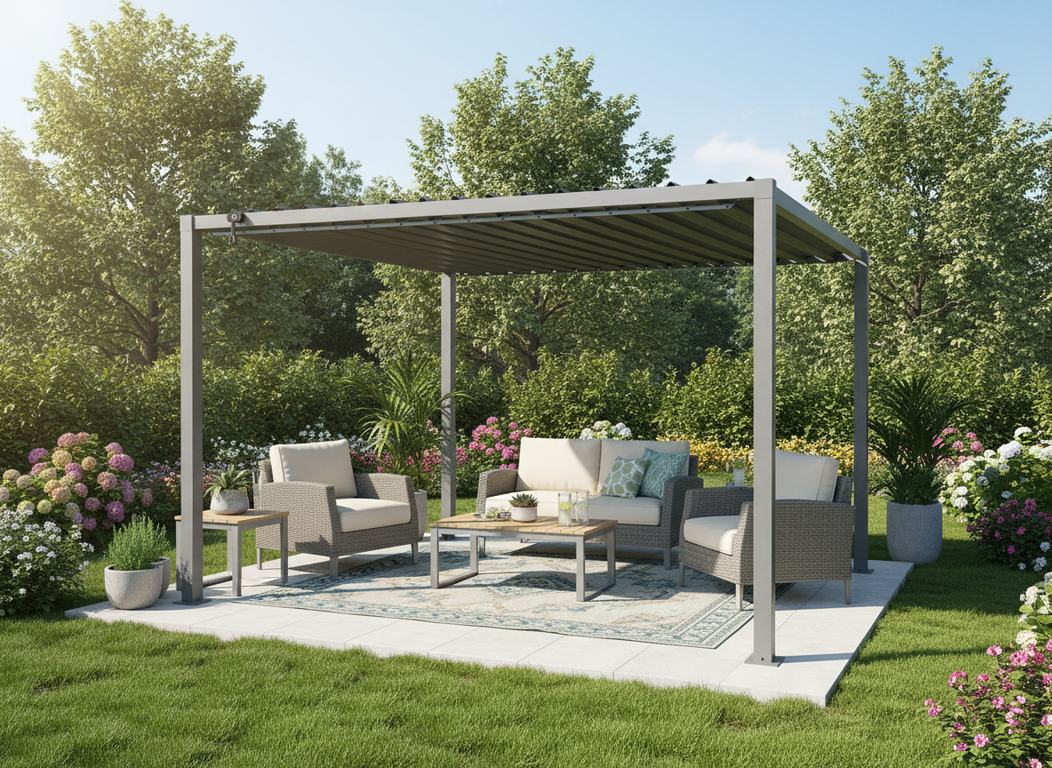 PERGOLA OGRODOWA ZE STALOWYM DACHEM 3 x 3 x 2,2 M SZARA - obrazek 4