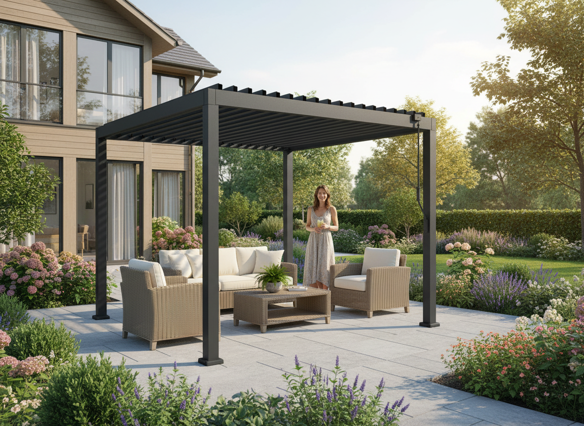 PERGOLA OGRODOWA ALUMINIOWA SZARA LED 3 x 3 x 2,5 M - obrazek 6