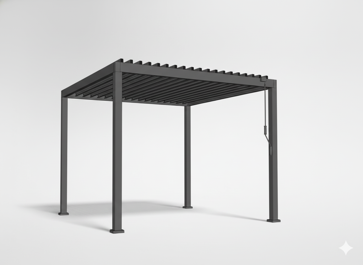 PERGOLA OGRODOWA ALUMINIOWA SZARA LED 3 x 3 x 2,5 M