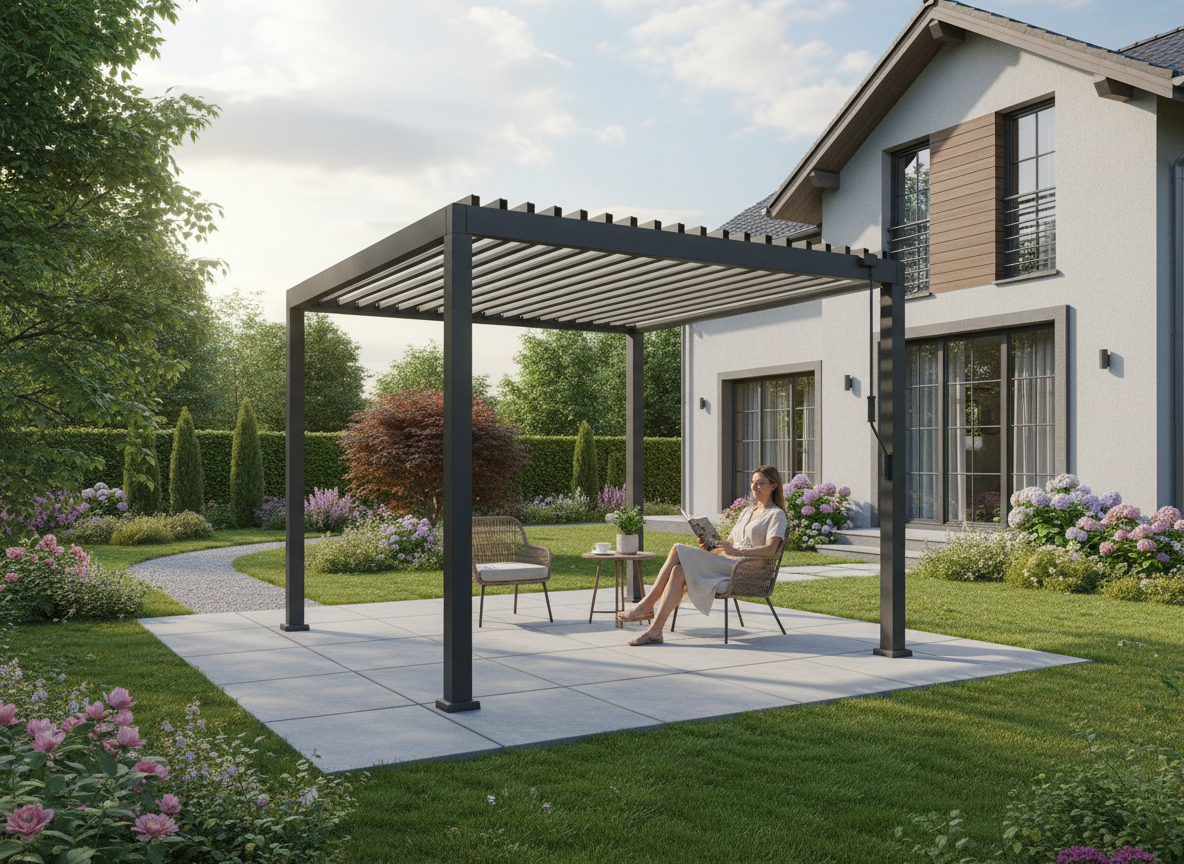 PERGOLA OGRODOWA ALUMINIOWA SZARA LED 3 x 3 x 2,5 M - obrazek 5